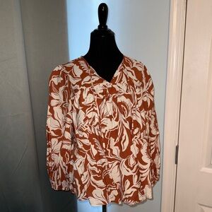 a new day Rust and White Patterned Blouse